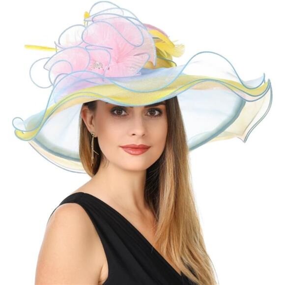 Women's Organza Church Kentucky Hat 4571-light Pink Blue